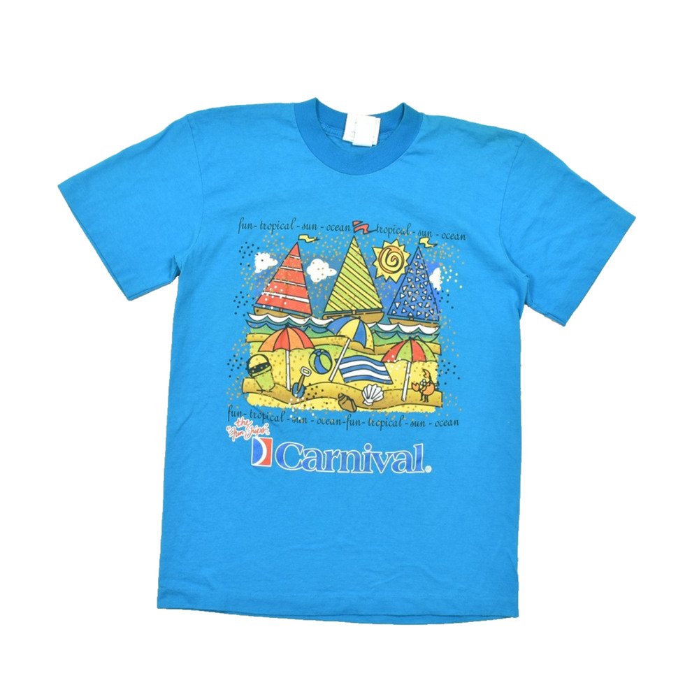 Vintage Carnival Cruise Lines The Fun Ships T-Shirt Size S Blue 100% Cotton SS